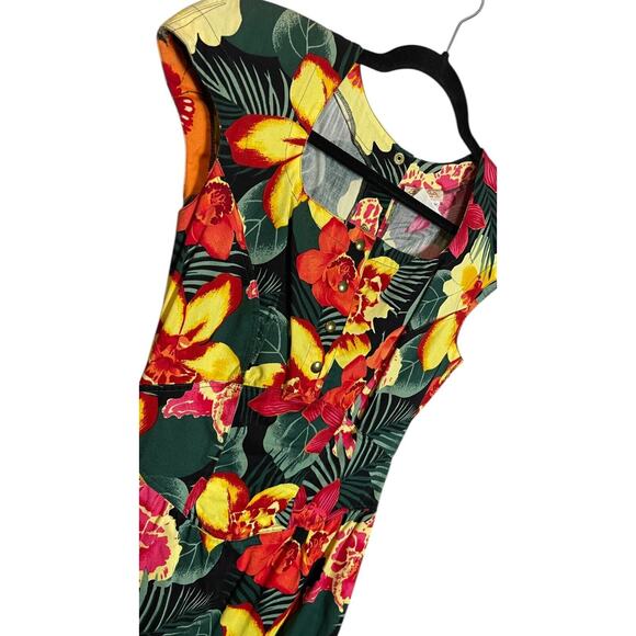 VTG 80s ALMA Made in Italy Bold Colorful Floral Dress Tropical Pinup Rockabilly - Picture 2 of 5
